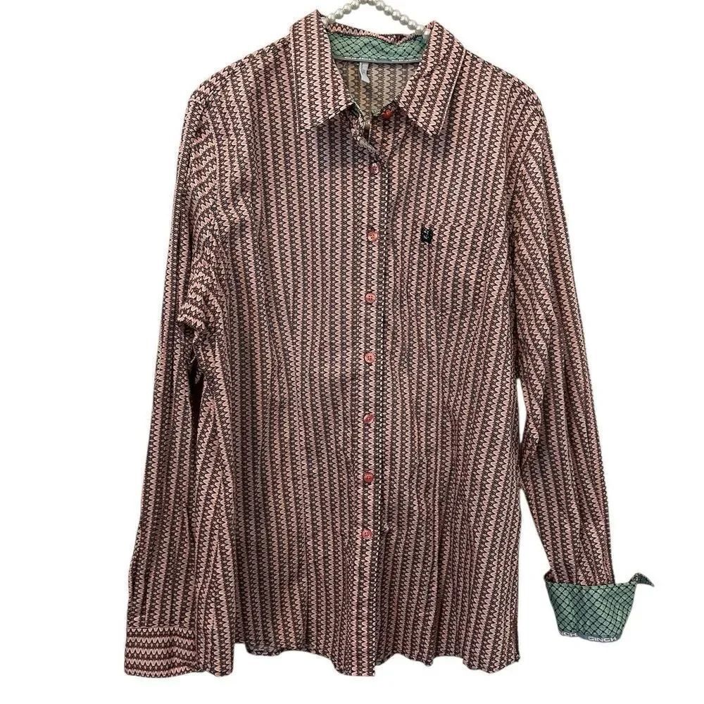 Cinch Shirt Womens 2XL Geo Print Contrast Flip Cuff Western Rodeo Riding Cowgirl